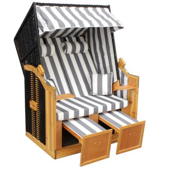 Wellness Strandkorb Halblieger Liegekorb Binz 302  Grau gestreift Natur