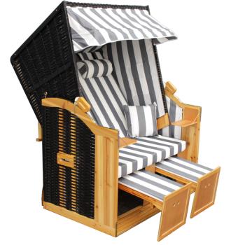 Preview: Wellness Strandkorb Halblieger Liegekorb Binz 302  Grau gestreift Natur