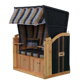 Preview: Wellness Strandkorb Halblieger Liegekorb Binz 304  Grau Gold kariert