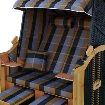 Wellness Strandkorb Halblieger Liegekorb Binz 304  Grau Gold kariert