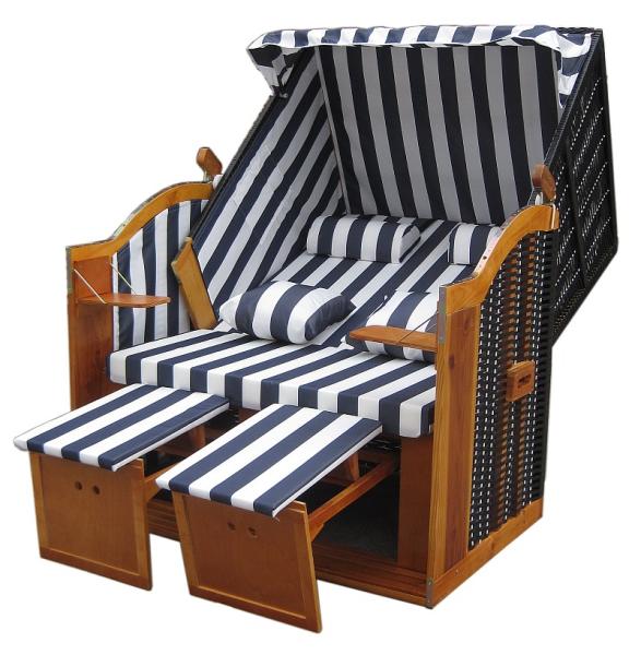 Wellness Strandkörbe Strandkorb Liegekorb Binz 168 blau weiss gestreift