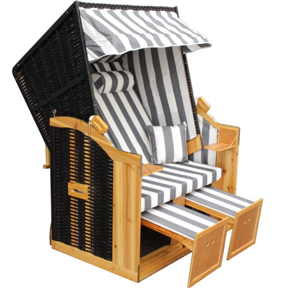 Wellness Strandkorb Halblieger Liegekorb Binz 302  Grau gestreift Natur