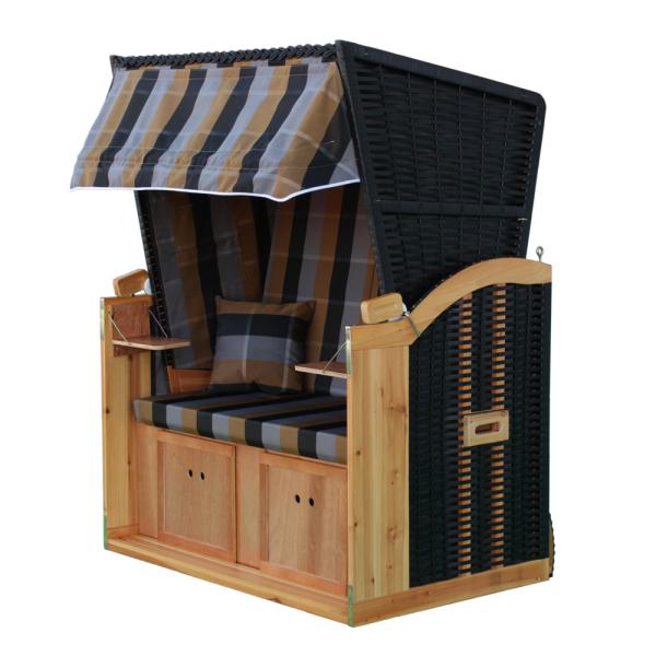 Wellness Strandkorb Halblieger Liegekorb Binz 304  Grau Gold kariert