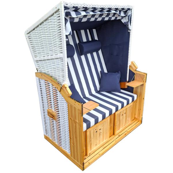 Wellness Strandkörbe Strandkorb Liegekorb Binz 305 blau weiss gestreift